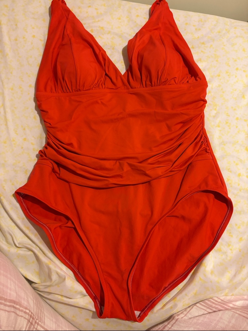 Women  orange One-Piece Swimsuit - Classic Ruched Front